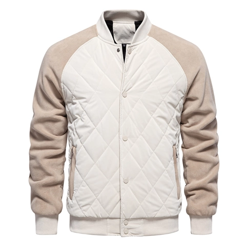 Heren Casual Diamant Doorgestikt Bomberjack Fleece Gespleten Gewatteerd Dik Warm Staande Kraag Winddicht Bovenkleding Herfst Winter Top