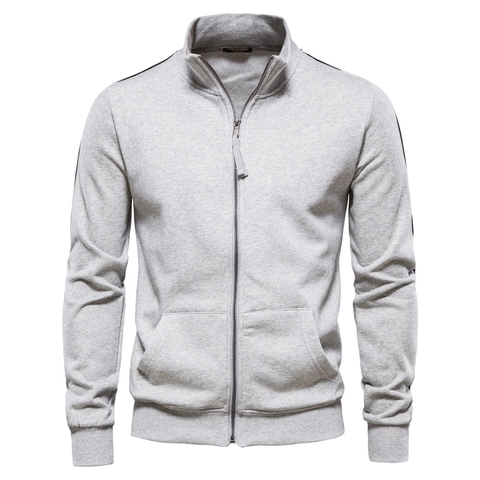 Herren Casual Baumwollmischung Stehkragen Reißverschluss Sweatshirt Streifen Detail Langarm Sportjacke Für Den Alltag