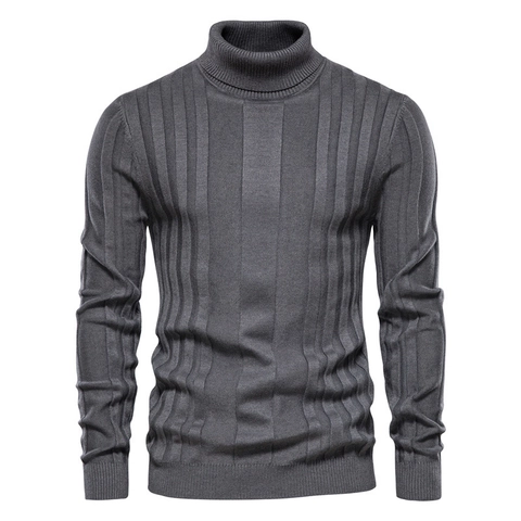 Heren Coltrui Gebreide Trui Katoenmix Geribbelde Pullover Slim Fit Casual Lange Mouwen Warm Effen Top Voor Herfst Winter