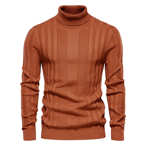 Heren Coltrui Gebreide Trui Katoenmix Geribbelde Pullover Slim Fit Casual Lange Mouwen Warm Effen Top Voor Herfst Winter
