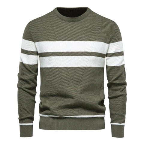 Herren Gestreifter Strickpullover Kaninchenhaarmischung Rundhals Langarm Warmer Pullover Casual Urban Fashion Strickwaren Für Männer