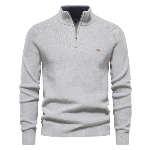 Herren Halbreißverschluss Stehkragen Strickpullover Langarm Baumwollmischung Rippenstrick Pullover Slim Fit Herbst Casual Business Mode Oberteile