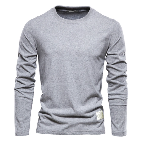 Ανδρικό T-Shirt από 100% Βαμβάκι Μακρυμάνικο Casual Μονόχρωμο Στρογγυλή Λαιμόκοψη Στενή Εφαρμογή Αναπνεύσιμο Top