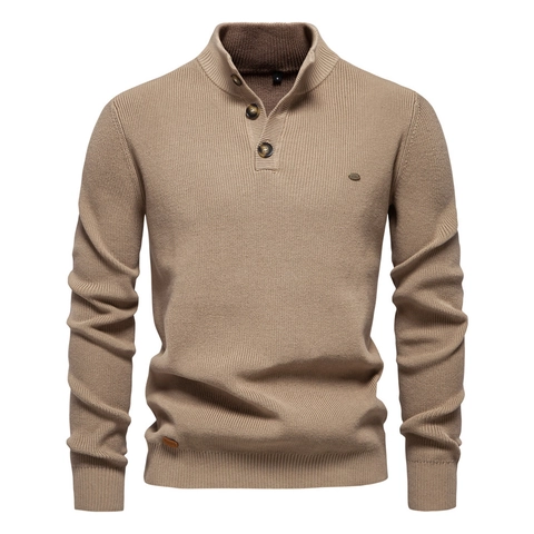Herren Halbreißverschluss Stehkragen Strickpullover Langarm Baumwollmischung Rippenstrick Pullover Slim Fit Herbst Casual Business Mode Oberteile