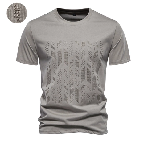 Men's Casual Cotton T-Shirt Slim Fit Geometric Embroidery Round Neck Summer Fashion Short Sleeve Breathable Versatile Top