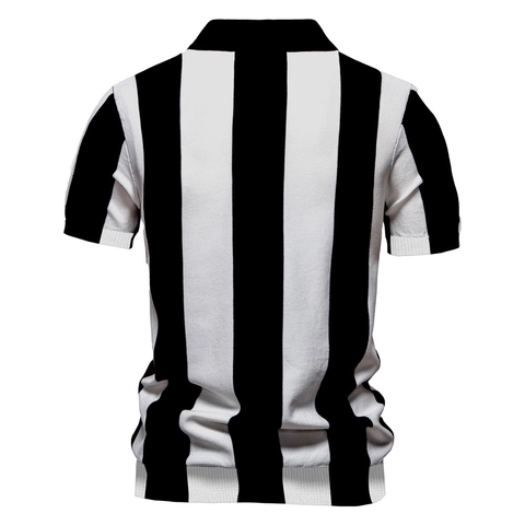 Polo de Rayas para Hombre de Punto de Manga Corta Camiseta Casual Cuello con Media Cremallera Mezcla de Viscosa Transpirable Ropa de Punto de Verano Ropa de Hombre