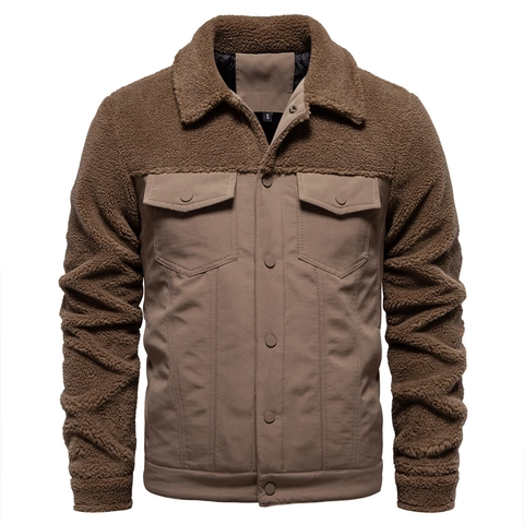 Giacca Patchwork Invernale Da Uomo Caldo Pile Sherpa Capispalla Casual Workwear Rever Monopetto Cappotto Imbottito Per Uomo Giacca Pesante Antivento Alta Qualità