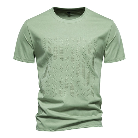 Men's Casual Cotton T-Shirt Slim Fit Geometric Embroidery Round Neck Summer Fashion Short Sleeve Breathable Versatile Top