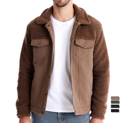 Giacca Patchwork Invernale Da Uomo Caldo Pile Sherpa Capispalla Casual Workwear Rever Monopetto Cappotto Imbottito Per Uomo Giacca Pesante Antivento Alta Qualità