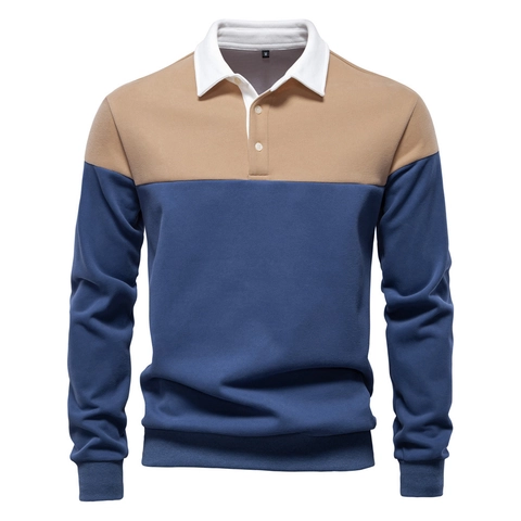 Ανδρικό Casual Μακρυμάνικο Φούτερ Polo Μείγμα Βαμβακιού Αντιθετικό Patchwork Χρωματικές Αντιθέσεις Χαλαρή Εφαρμογή Ευρωπαϊκό Μέγεθος Άνοιξη Φθινόπωρο