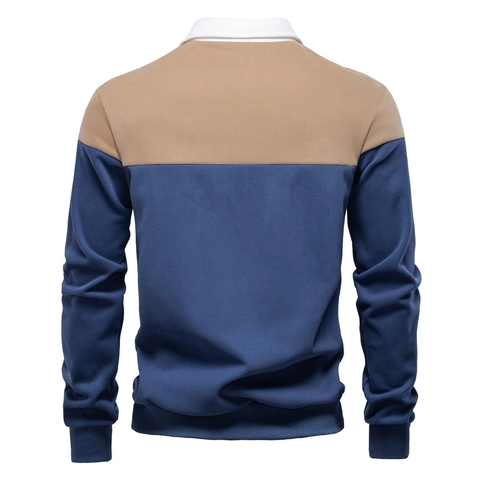 Ανδρικό Casual Μακρυμάνικο Φούτερ Polo Μείγμα Βαμβακιού Αντιθετικό Patchwork Χρωματικές Αντιθέσεις Χαλαρή Εφαρμογή Ευρωπαϊκό Μέγεθος Άνοιξη Φθινόπωρο