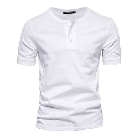 Herren Kurzarm Henley T-Shirt Einfarbig Slim Fit Gestricktes Baumwoll Top Atmungsaktives Casual Sommer Mode Shirts Für Männer