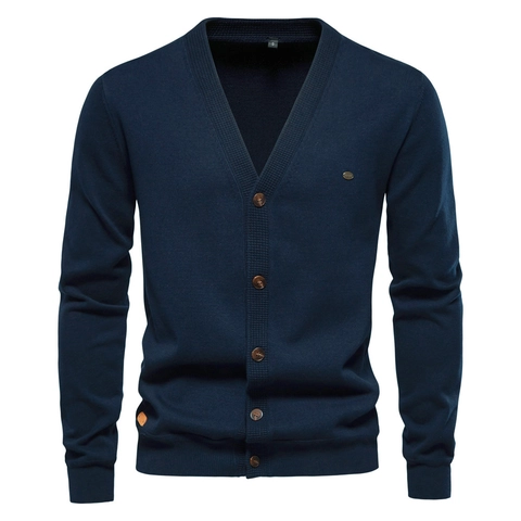 Heren V-Hals Gebreid Vest Zakelijk Casual Slim Fit Lange Mouw Knoopsluiting Outwear Zacht Katoen Effen Kleur Tops