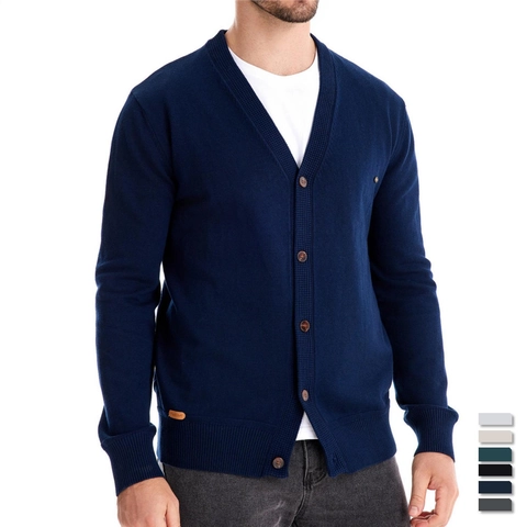 Heren V-Hals Gebreid Vest Zakelijk Casual Slim Fit Lange Mouw Knoopsluiting Outwear Zacht Katoen Effen Kleur Tops