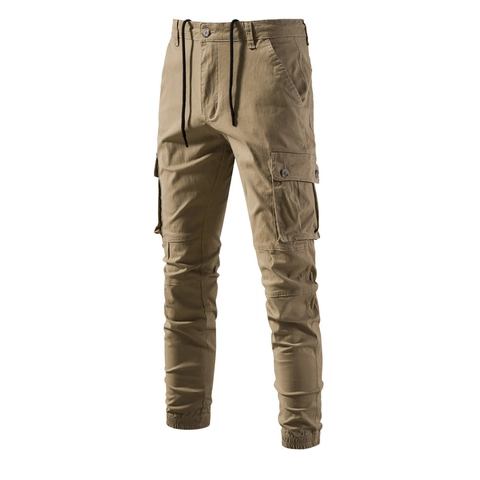 Herren Baumwolle Cargohose Jogger Mehrere Taschen Taktischer Militärstil Kordelzug Taille Elastische Bündchen Outdoor Freizeithose