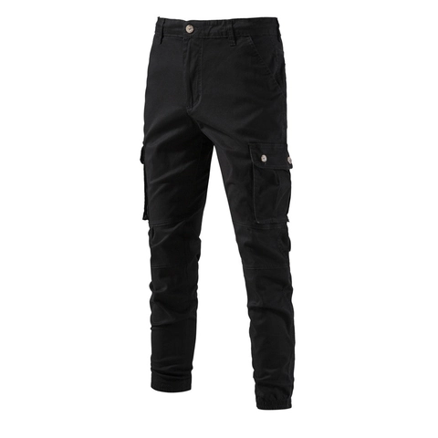 Herren Baumwolle Cargohose Jogger Mehrere Taschen Taktischer Militärstil Kordelzug Taille Elastische Bündchen Outdoor Freizeithose