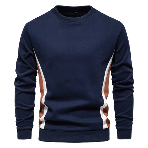 Men Crewneck Sweatshirt Cotton Blend Color Block Patchwork Slim Fit Casual Long Sleeve Pullover