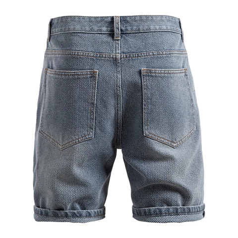 Men's Vintage Denim Shorts Cotton Herringbone Texture Straight Fit Washed Five Pocket Casual Summer Bermuda Shorts Men