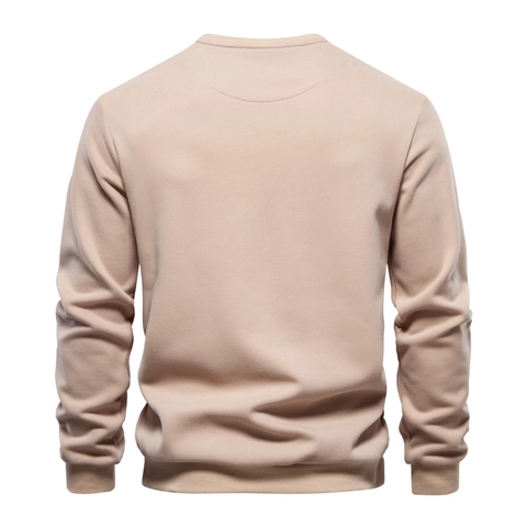 Sudadera Casual de Mezcla de Algodón para Hombre Pullover de Cuello Redondo Manga Larga Con Bolsillo Funcional Con Cremallera