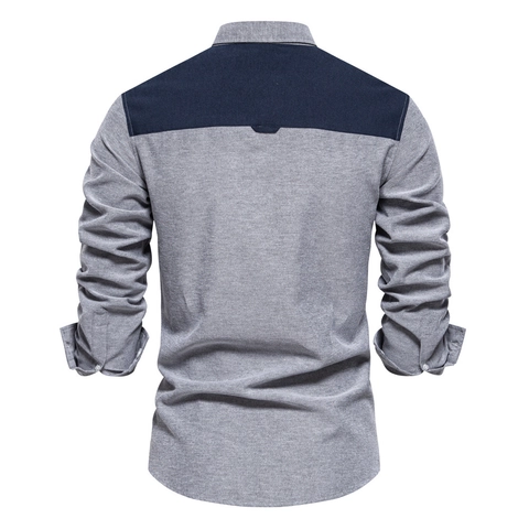 Camisa Oxford para Hombre Casual Color de Contraste Manga Larga Patchwork Mezcla de Algodón Top Cuello con Botones Con Bolsillo en el Pecho