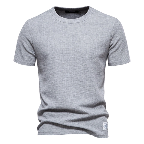 Heren Wafelbreisel Katoenmix T-Shirt Casual Ronde Hals Korte Mouw Top Basic Effen Kleur Comfortabele Zomerkleding
