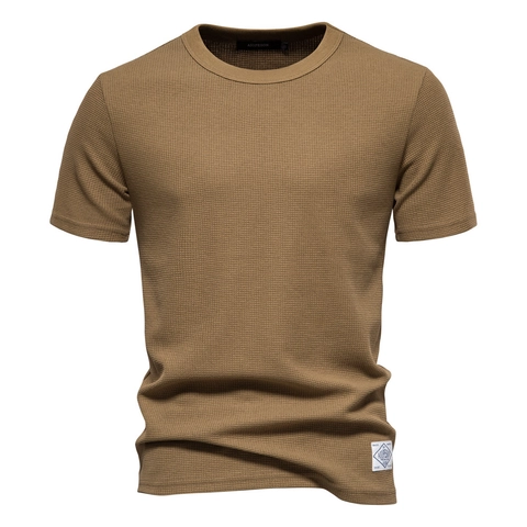 Heren Wafelbreisel Katoenmix T-Shirt Casual Ronde Hals Korte Mouw Top Basic Effen Kleur Comfortabele Zomerkleding