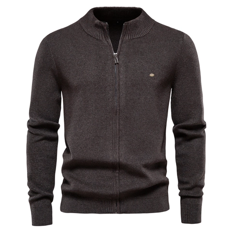 Men Knit Cardigan Sweater Viscose Blend Stand Collar Full Zip Long Sleeve Solid Color Casual Autumn Winter Outerwear Men