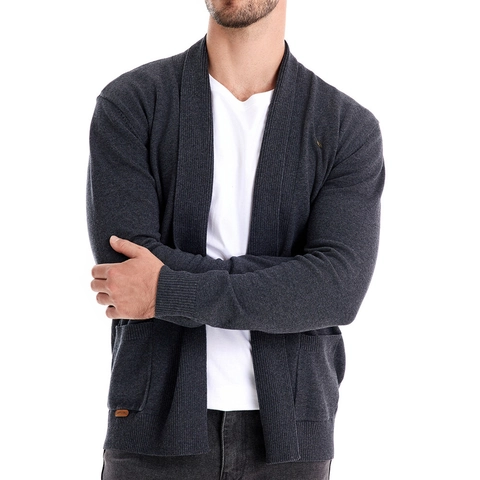 Cardigan da Uomo in Maglia Casual Maglione in Misto Cotone Aperto Davanti Manica Lunga con Tasche per Ufficio Business Style