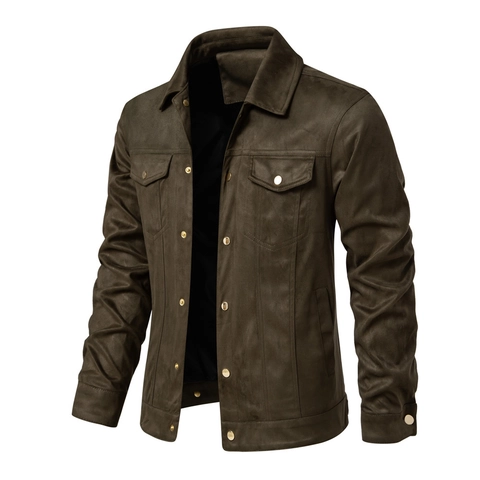 Damen Casual Polyester Wildlederoptik Jacke Revers Knopfleiste Oberbekleidung Winddicht Einfarbig Workwear Herren Mantel