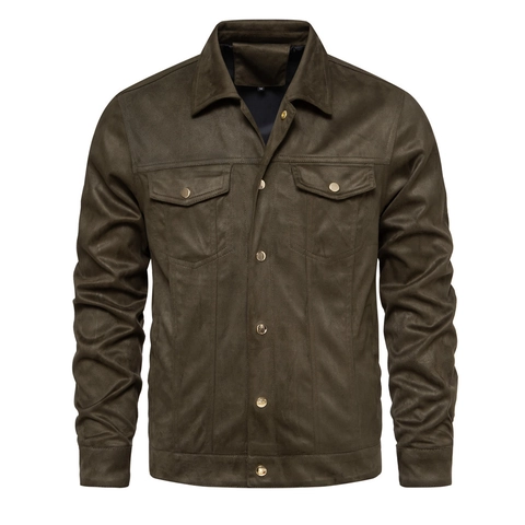 Damen Casual Polyester Wildlederoptik Jacke Revers Knopfleiste Oberbekleidung Winddicht Einfarbig Workwear Herren Mantel