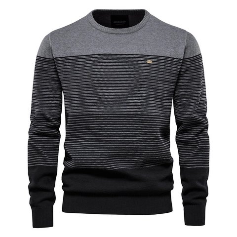 Herren Rundhals Baumwolle Strickpullover Slim Fit Langarm Gestreifter Farbblock Pullover Lässig Herbst Winter Strickwaren