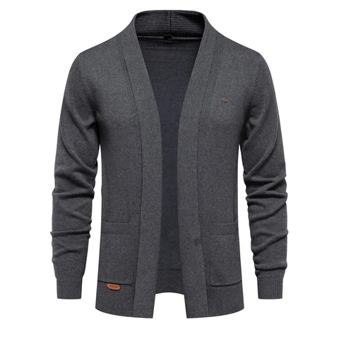 Cardigan da Uomo Casual a Maglia Collo a Scialle Maglione Aperto Con Tasche Cotone Manica Lunga Stile Urbano Maglieria da Uomo