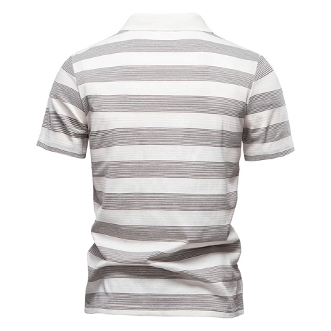 Heren Gestreepte Poloshirt Korte Mouw Katoenmix Gebreide Revers Top Casual Ademend Fashion Urban Man Zomer Kleding