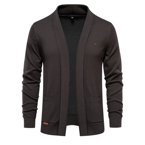 Cardigan da Uomo Casual a Maglia Collo a Scialle Maglione Aperto Con Tasche Cotone Manica Lunga Stile Urbano Maglieria da Uomo