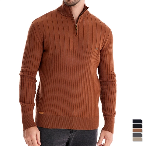 Heren Casual Half-Zip Gebreide Trui Staande Kraag Geribbelde Pullover Lange Mouwen Katoenmix Stedelijke Mode Comfortabele Jumper