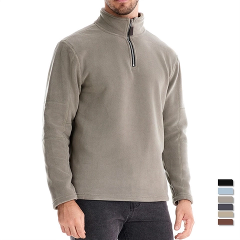 Felpa da Uomo in Pile con Cerniera a Un Quarto Colletto in Piedi Tinta Unita Manica Lunga Pullover Casual Caldo All'aperto Top Largo
