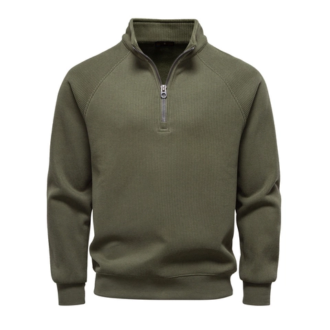 Herren Casual 1/4 Reißverschluss Pullover Sweatshirt Baumwollmischung Gerippt Strick Stehkragen Langarm Top Outdoor Mode Pullover