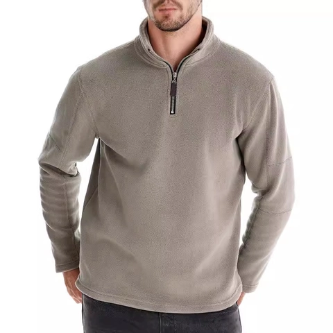 Felpa da Uomo in Pile con Cerniera a Un Quarto Colletto in Piedi Tinta Unita Manica Lunga Pullover Casual Caldo All'aperto Top Largo