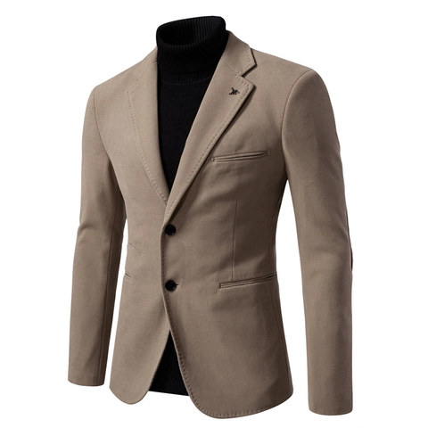 Men Casual Blazer Slim Fit Solid Color Polyester Spandex Jacket With Elbow Patches British Business Outwear Coat Tops