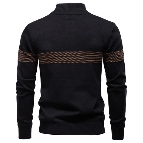 Pull en Tricot pour Hommes Casual Business à Demi-zip Mélange de Coton Coupe Slim Manches Longues Col Montant Pullover Automne