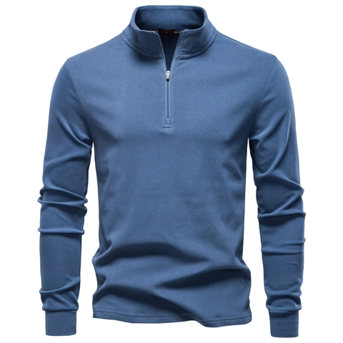 Felpa da Uomo con Collo Alto e Mezza Zip in Pile Poliestere Maglione Caldo a Manica Lunga Vestibilità Larga Invernale