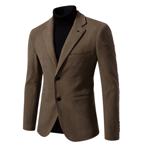 Men Casual Blazer Slim Fit Solid Color Polyester Spandex Jacket With Elbow Patches British Business Outwear Coat Tops