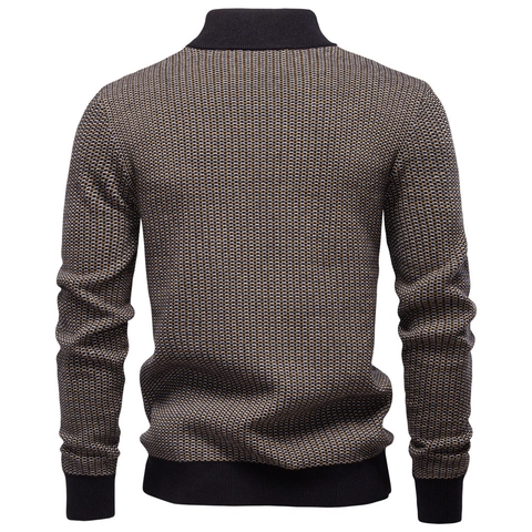 Men's Thick Warm Sweater Stand Collar Half Zip Cotton Knit Textured Slim Fit Casual Business Pullover For Men