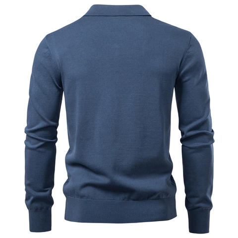 Pull Polo en Maille Décontracté pour Hommes Manches Longues Col en V Revers Jacquard Texturé Pullover Doux pour Hommes
