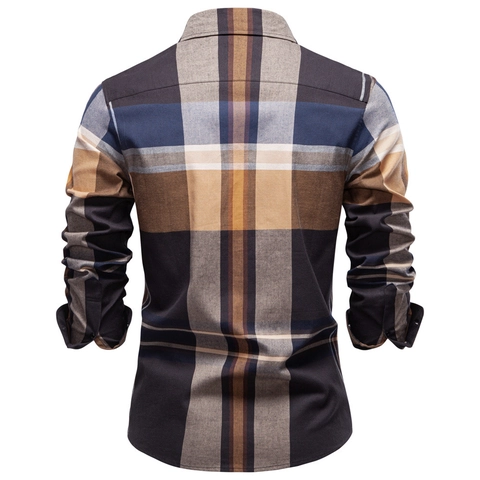 Heren Casual Geruit Overhemd Lange Mouw Puur Katoen Normale Pasvorm Garengeverfd Button Down Revers Top Herfst Zakelijke Kleding