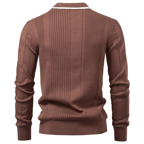 Men European Size Ribbed Knit Polo Sweater Viscose Blend Long Sleeve Slim Fit Pullover For Autumn Winter Casual Business