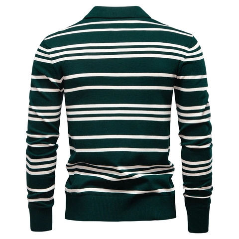 Polo de Punto a Rayas para Hombre Cuello de Solapa Manga Larga Viscosa Poliéster Casual Otoño Invierno Negocios Suéter