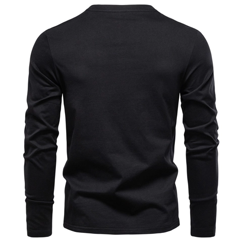 Heren Katoen Henley T-Shirt Lange Mouw Slim Fit V-Hals Twee Knopen Effen Kleur Casual Base Layer Top Voor Herfst