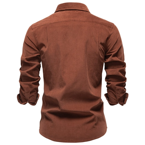 Camicia Casual da Uomo in Velluto a Coste Puro Cotone Manica Lunga Colletto a Revers Abbottonato per Autunno Stile Urban