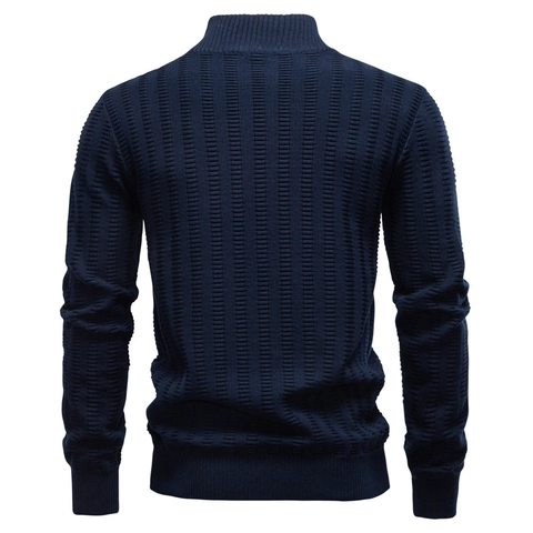 Maglione da Uomo con Mezza Zip e Collo in Piedi in Misto Cotone a Costine a Manica Lunga Business Casual Slim Fit Pullover
